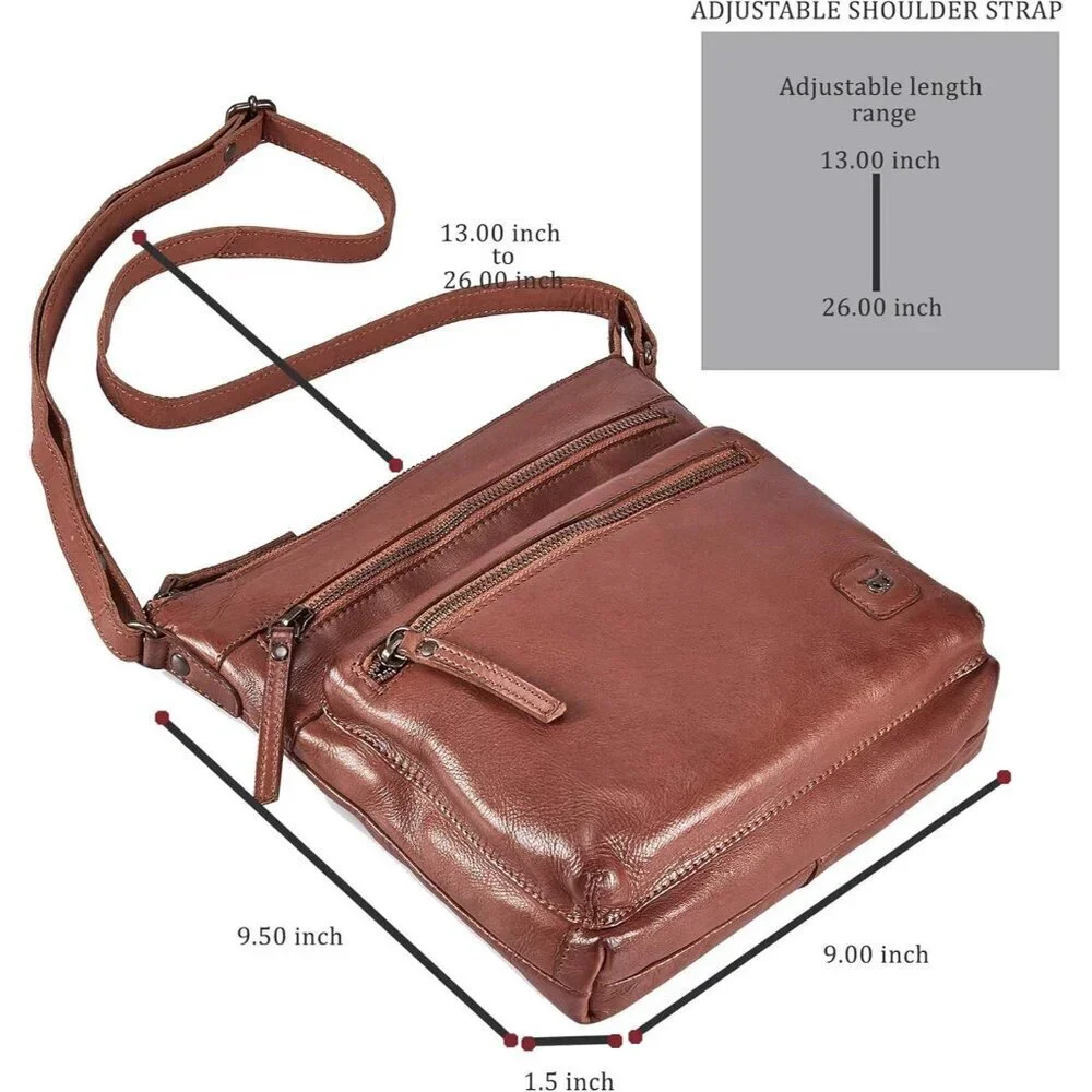 🆕Women Cognac Washed Vintage Real Leather Small Crossbody Handbag Shoulder Bag - Picture 5 of 6